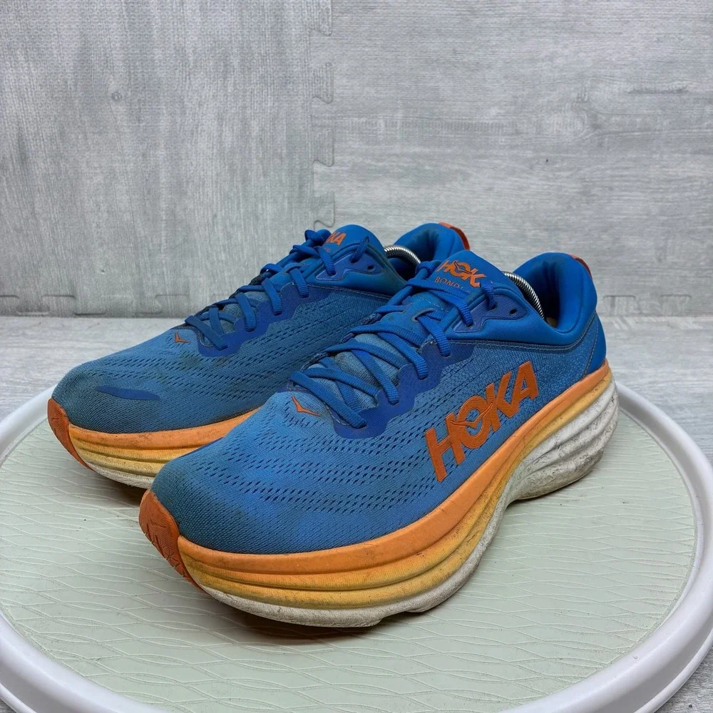 Hoka Bondi 8 Running Shoes Mens 12D Blue Orange Mesh Athletic 1123202 CSVO